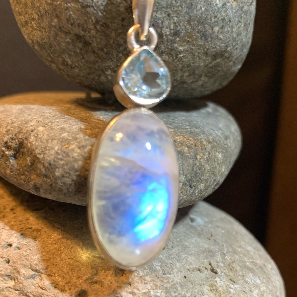 Elegant Moonstone and Blue Topaz Necklace